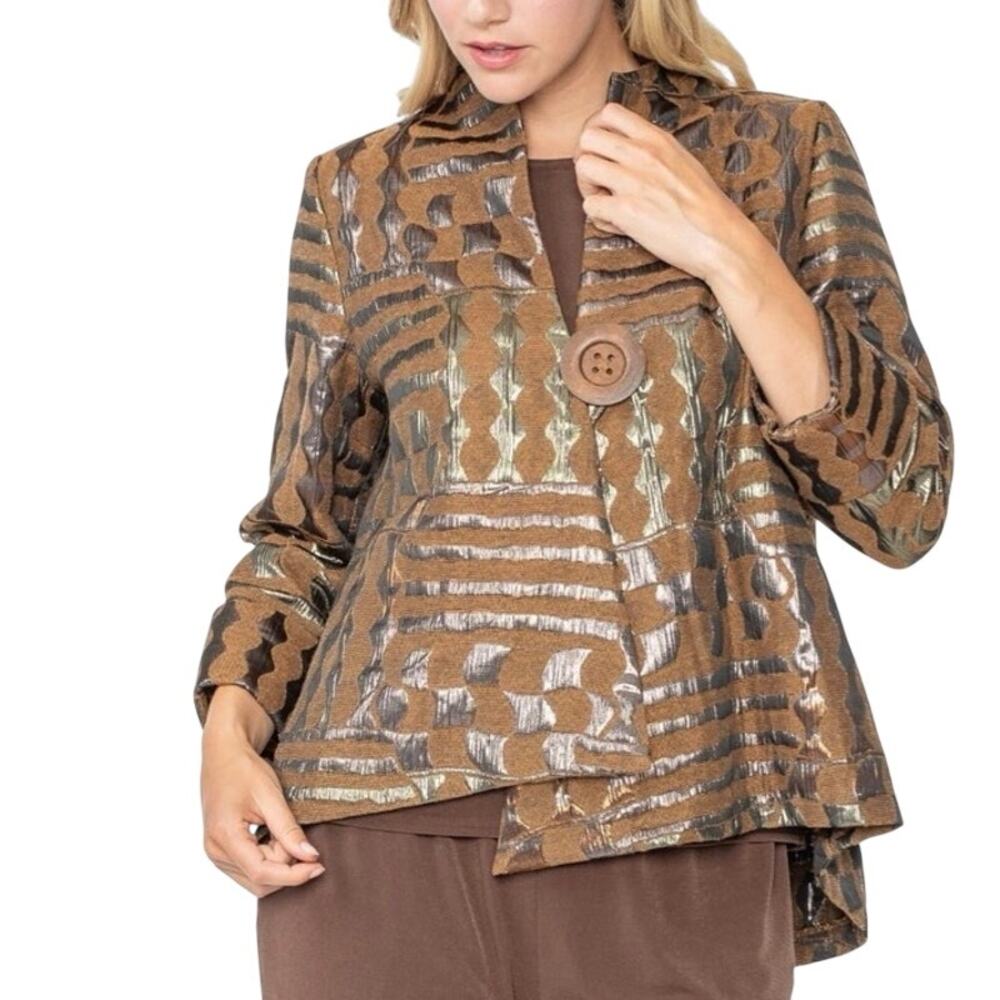 IC by Connie K Mocha Mix Metallic Asymmetrical Jacket, 3X